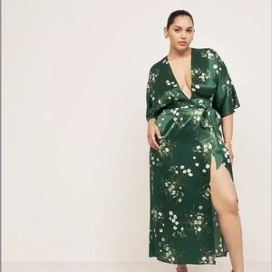 Reformation Heidi Silk Dress in Buena Green